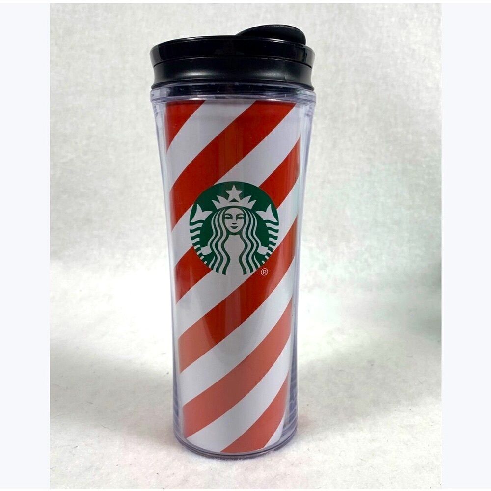 Starbucks Red White Peppermint Candy Cane Stripe 15 oz. Travel Tumbler with Lid